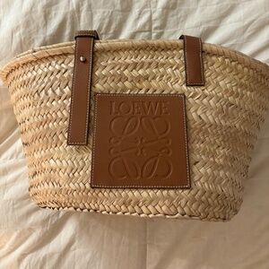 LOEWE anagram medium basket bag, brown leather, raffia